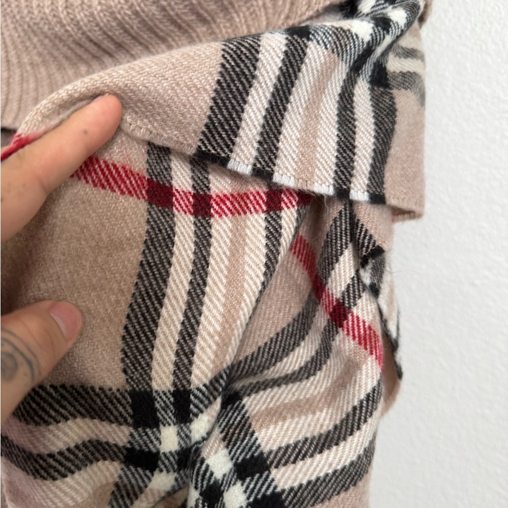Plaid Beige and Red Cowl Neck Poncho - Picture 5 of 8